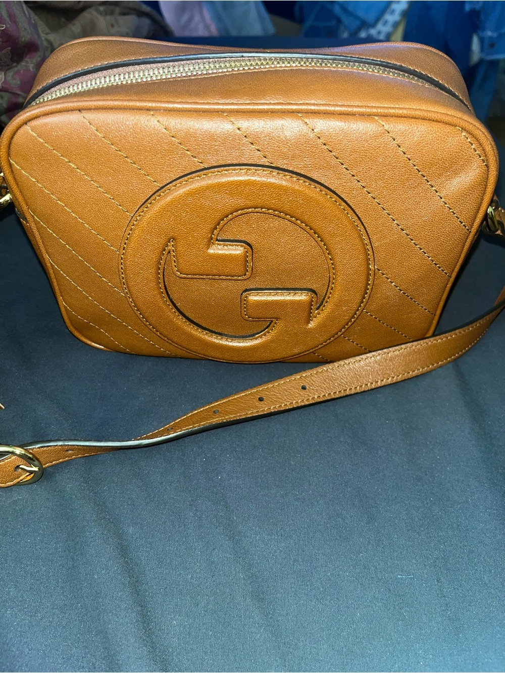 Gucci Blondie Tan Leather GG Crossbody Bag